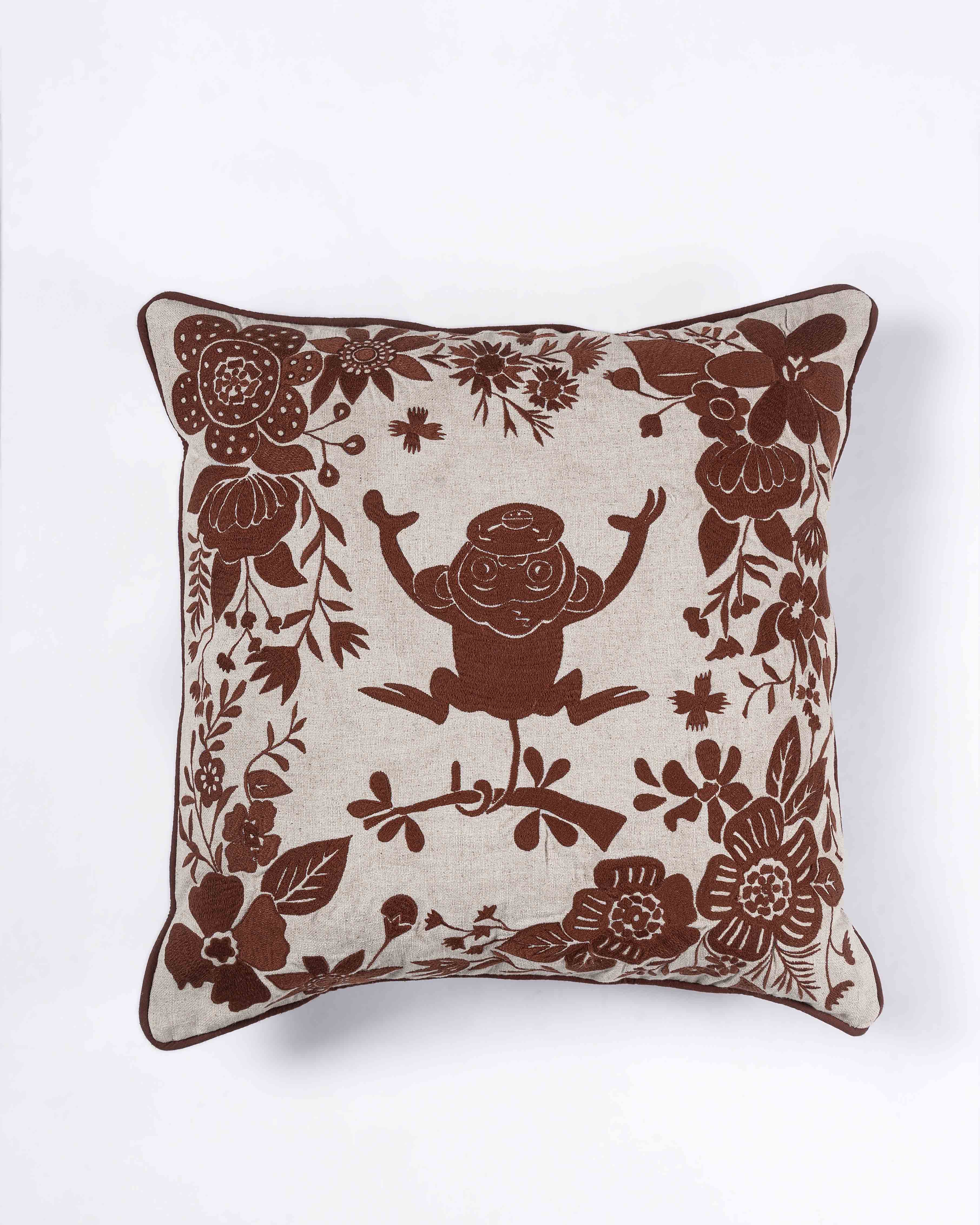 Ommu Embroidered Cushion Cover with Cord Piping