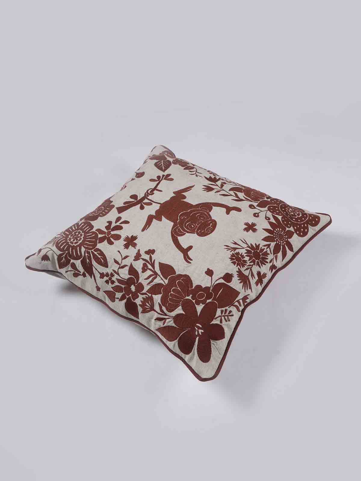 Ommu Embroidered Cushion Cover with Cord Piping