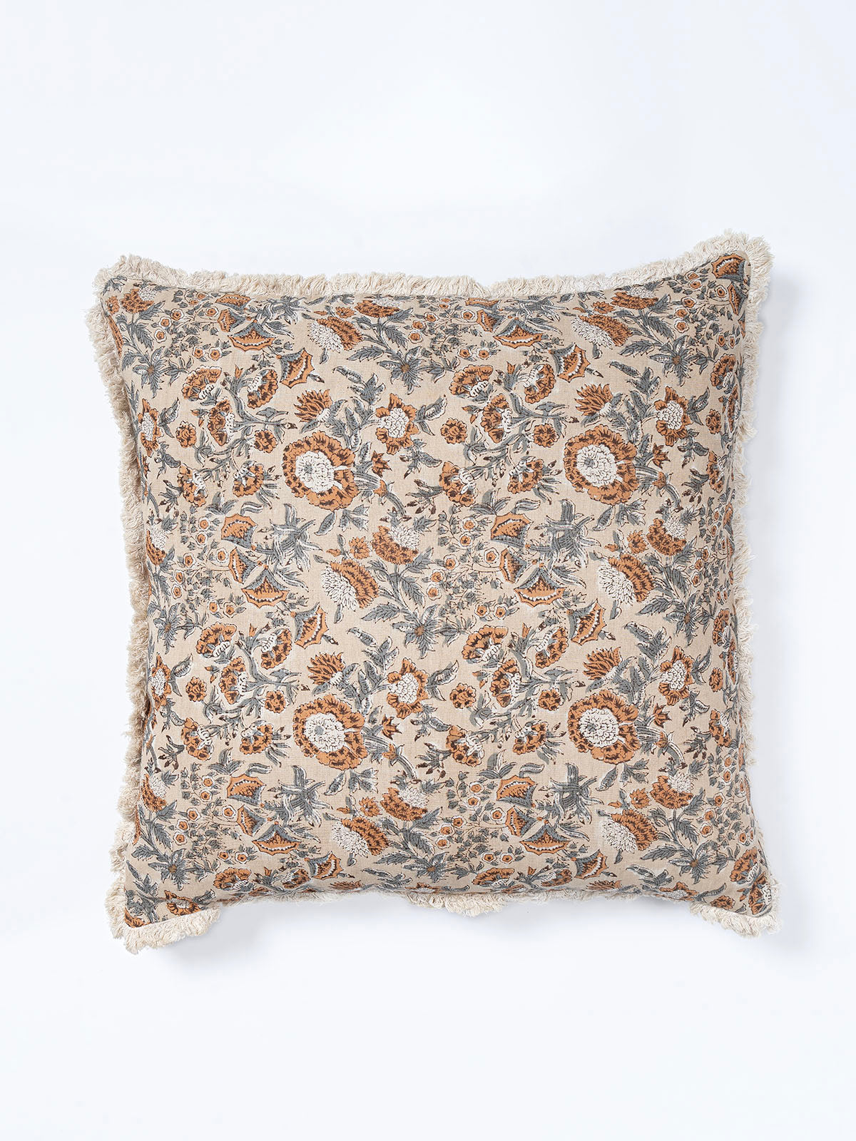 Brance Reversible Printed Cushion Cover with dyed lace