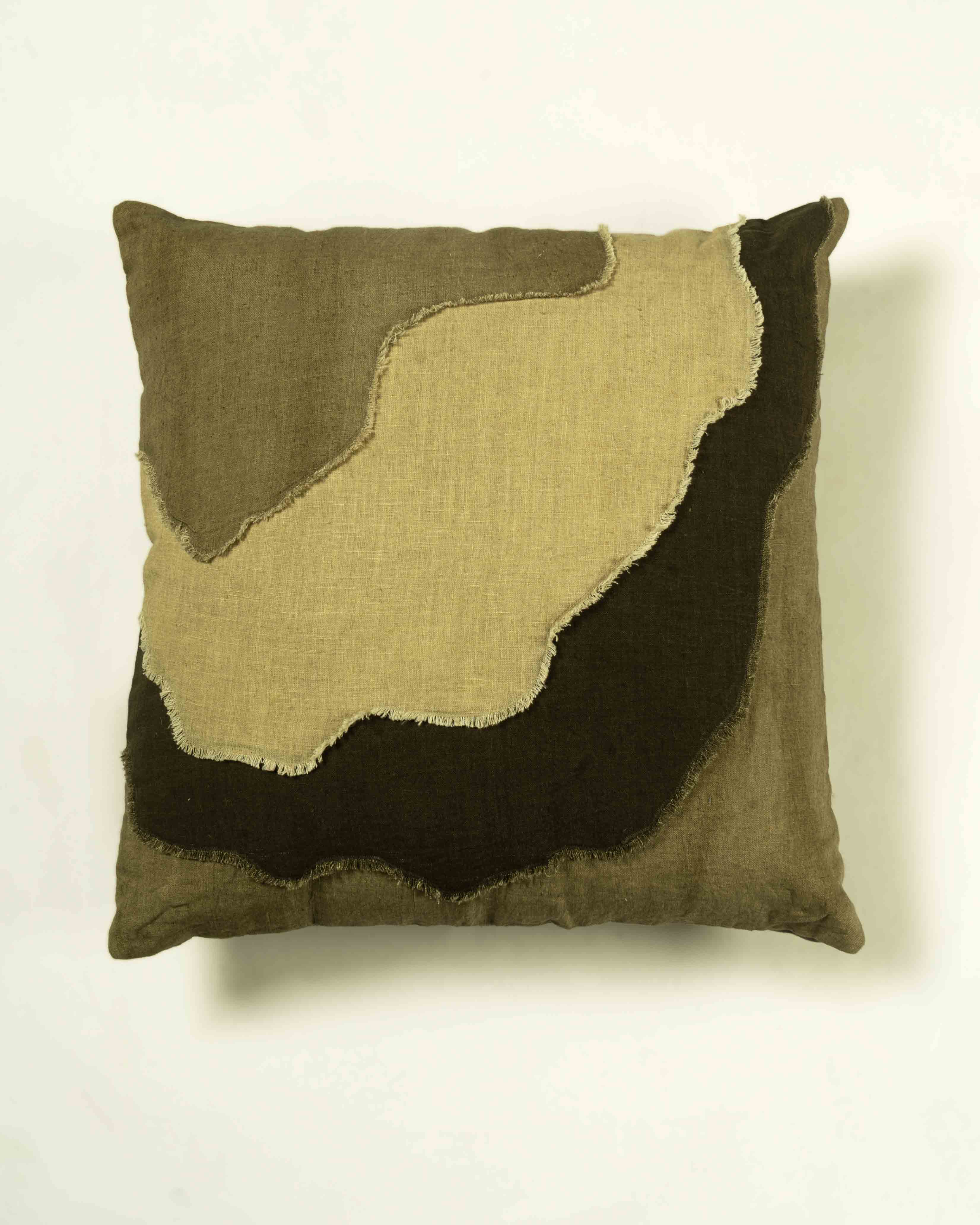 Sewda Solid Dyed Patched Cushion Cover with Self Frayed