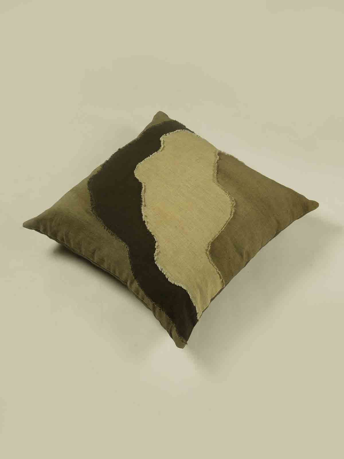 Sewda Solid Dyed Patched Cushion Cover with Self Frayed