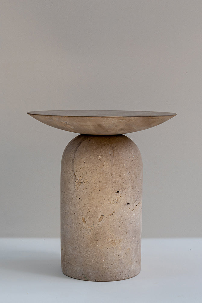 Bedzin Stone Side Table With Wooden Top