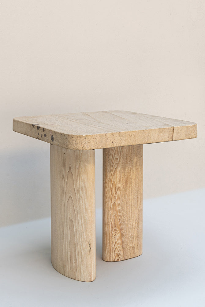 Bor Wooden Side Table With Stone Top